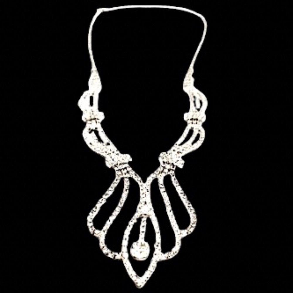 Vintage Elegant Bridal Silver Plated Rhinestone Necklace